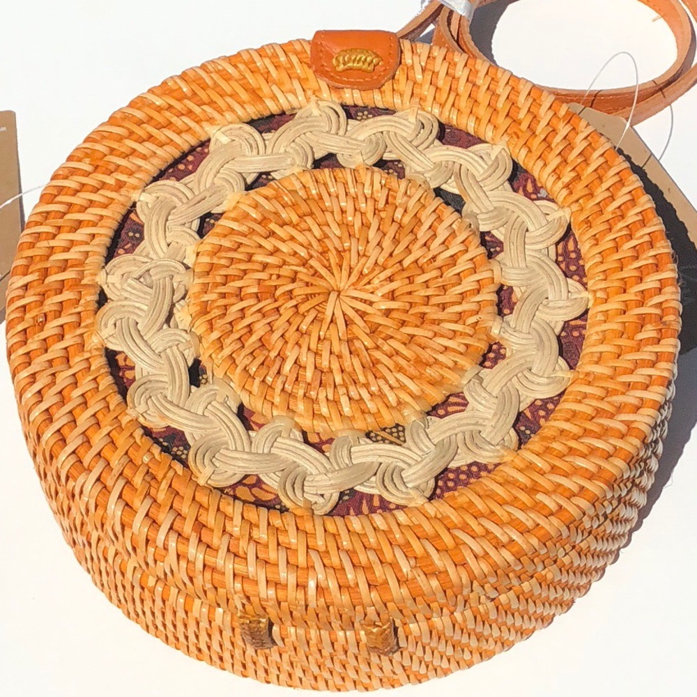 🆕Bali Handbag Ata Reed #Straw With Leather Straps - Picture 2 of 8